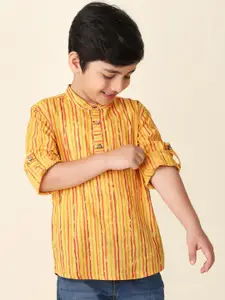 Fabindia Boys Abstract Printed Mandarin Collar Cotton Straight Kurta