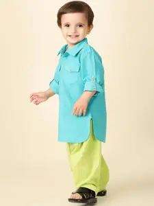 Fabindia Infant Boys Checked Shirt Collar Pure Cotton Kurta with Pyjamas