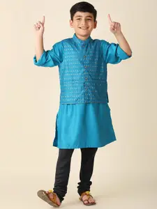 Fabindia Boys Mandarin Collar Kurta With Pyjamas & Nehru jacket