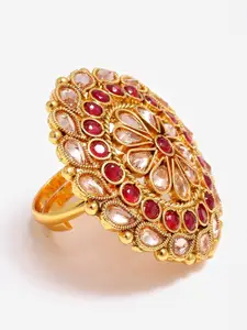 Anouk Gold-Plated AD-Studded Floral Shaped Finger Ring
