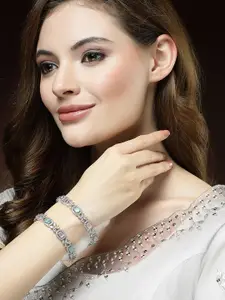 Anouk Set of 2 Pink & Silver-plated AD-Studded Bangles