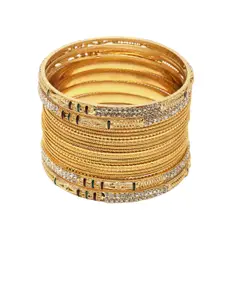 Anouk Set Of 16 Gold Plated Crystal Studded Bangles