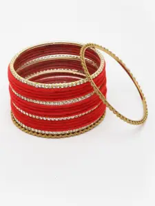 Anouk Set Of 16 Gold-Plated Cubic Zirconia-Studded Bangle Set