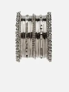 Anouk  Set Of 20 Silver-Plated Oxidised Textured Bangles
