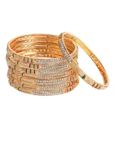 Anouk Set of 8 Gold-plated Crystal-Studded Bangles