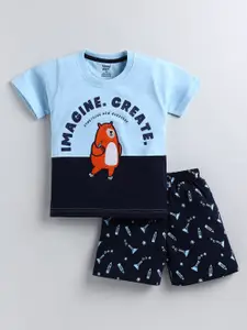 Toonyport Boys Typography Printed Pure Cotton T-shirt with Shorts