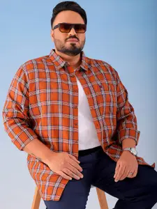 Hardsoda by The Indian Garage Co Plus Size Tartan Checked Twill Weave Casual Shirt