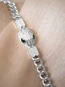 Rubans Rhodium-Plated Crystal Studded Link Bracelet