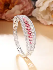 Rubans Rhodium-Plated Cubic Zirconia Studded Bangle-Style Bracelet