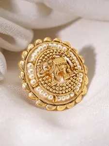Rubans 22K Gold-Plated Beaded Elephant Charm Finger Ring