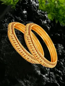 YouBella Set Of 2 Gold-Plated Textured Bangles