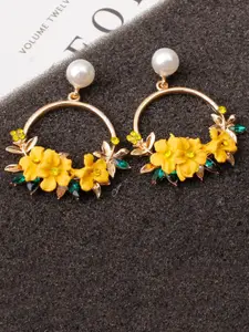 YouBella Gold Plated Floral Stone Studded Drop Earrings