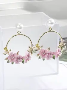 YouBella Gold Plated Floral Stone Studded Drop Earrings