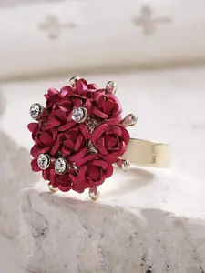 YouBella Gold-Plated Stone-Studded Rose Shaped Adjustable Ring