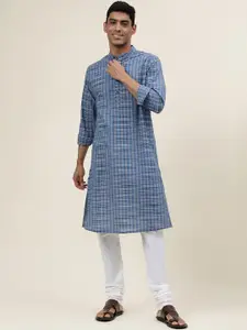 Fabindia Checked Band Collar Long Sleeve Kurta