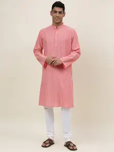 Fabindia Striped Band Collar Long Sleeve Straight Kurta