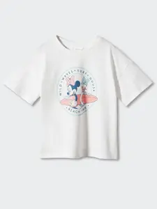 Mango Kids Girls Pure Cotton Minnie Mouse Printed Drop-Shoulder Sleeves T-shirt