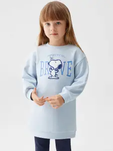 Mango Kids Girls Snoopy Printed Pure Cotton Longline Sweatshirt with Embroidered Detail