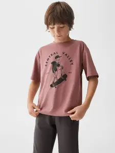 Mango Kids Boys Pure Cotton Printed Drop-Shoulder Sleeves T-shirt