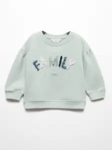 Mango Kids Girls Cotton Typography Self Design Sweatshirt
