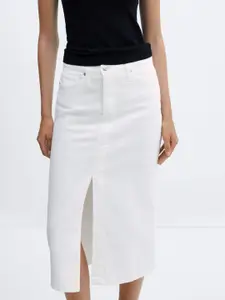 MANGO Women Cotton Front-Slit Denim Skirt