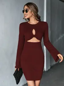 StyleCast Maroon Cut-Outs Detail Bodycon Dress