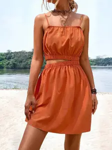 StyleCast Orange Shoulder Straps Sleeveless Cut-Out Detail Casual Fit & Flare Dress