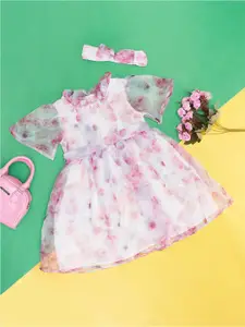 Pantaloons Junior Girls Floral Printed Bell Sleeves Cotton Fit & Flare Dress