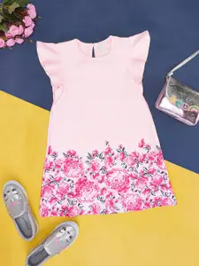 Pantaloons Junior Girls Floral Printed Flutter Sleeves Cotton A-Line Dress