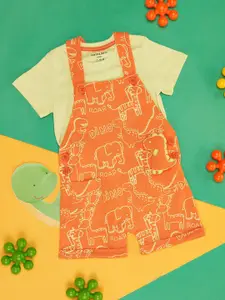 Pantaloons Baby Infants Boys Printed Cotton Dungarees with T-shirt