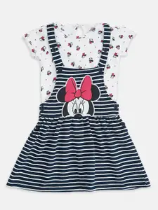 Pantaloons Baby Infants Girls Striped Minnie Mouse Cotton Pinafore Dress with T-Shirt