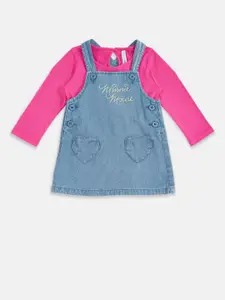 Pantaloons Baby Infants Girls Printed Dungaree Comes With A T-shirt
