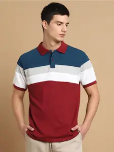 Dennis Lingo Colourblocked Polo Collar Pure Cotton T-shirt