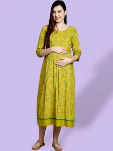 True Shape Floral Printed Fit and Flare Pleated Maternity Dresses