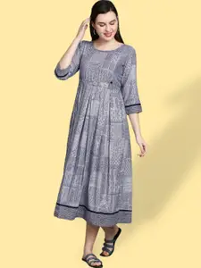 True Shape Ethnic Motifs Printed Fit and Flare Pleated Maternity Dresses