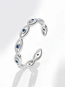 MYKI Stainless Steel Silver-Plated CZ-Studded Adjustable Finger Ring