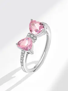 MYKI Stainless Steel Silver-Plated Stone Studded Finger Ring