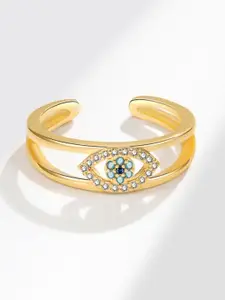 MYKI Stainless Steel Gold-Plated Stone Studded Finger Rings