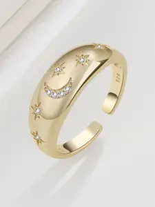 MYKI Stainless Steel Gold-Plated CZ Studded Finger Ring
