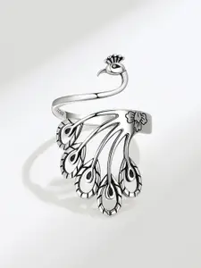 MYKI Stainless Steel Silver-Plated Gorgeous Peacock Finger Rings