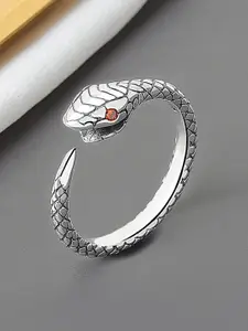 MYKI Stainless Steel Silver-Plated CZ-Studded Adjustable Finger Ring
