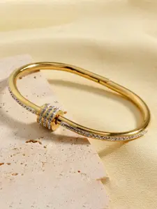 MYKI Women Gold-Plated Cubic Zirconia-Studded Kada Bracelet