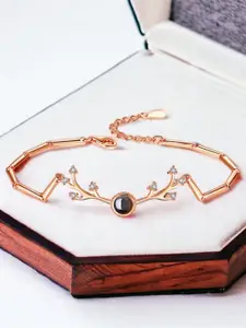 MYKI Rose Gold Plated Cubic Zirconia Studded Stainless Steel Link Bracelet