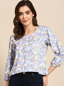 all about you Floral Printed Cuff Sleeve Crepe A-line Top