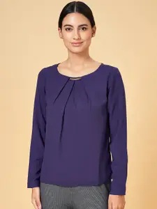 Annabelle by Pantaloons Round Neck Cuffed Sleeves Gathered Or Pleated Top