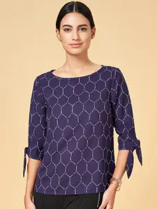 Annabelle by Pantaloons Purple Geometric Printed Round Neck Top