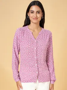 Honey by Pantaloons Floral Printed V-Neck Roll-Up Sleeves Shirt Style Top