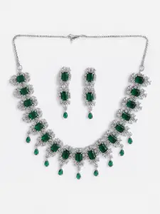 Anouk Rhodium-Plated AD-Studded Necklace & Earrings