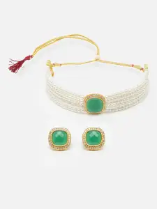 Anouk Gold-Plated AD-Studded  & Beaded Necklace & Earrings