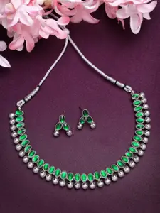 Anouk Silver-Plated CZ-Studded Necklace & Earrings